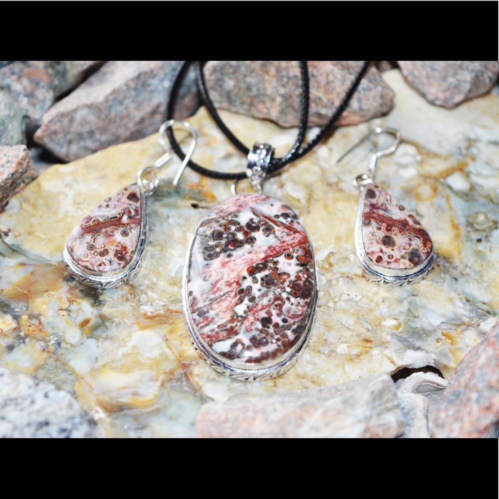 Leopardite Pendant & Earrings Set